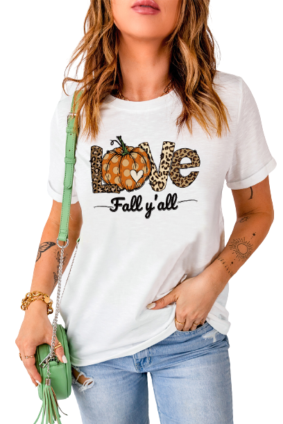 White Pumpkin Love Short Sleeve Halloween Graphic T Shirt