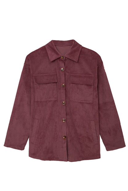 Pocketed Button Ribbed Textured Shacket