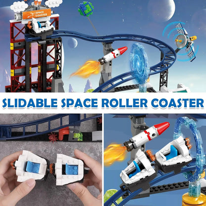 HOGOKIDS Space Roller Coaster Building Toy-888PCS Building Set Features Lift Platform, Satellites, Rocket Buildable  Park