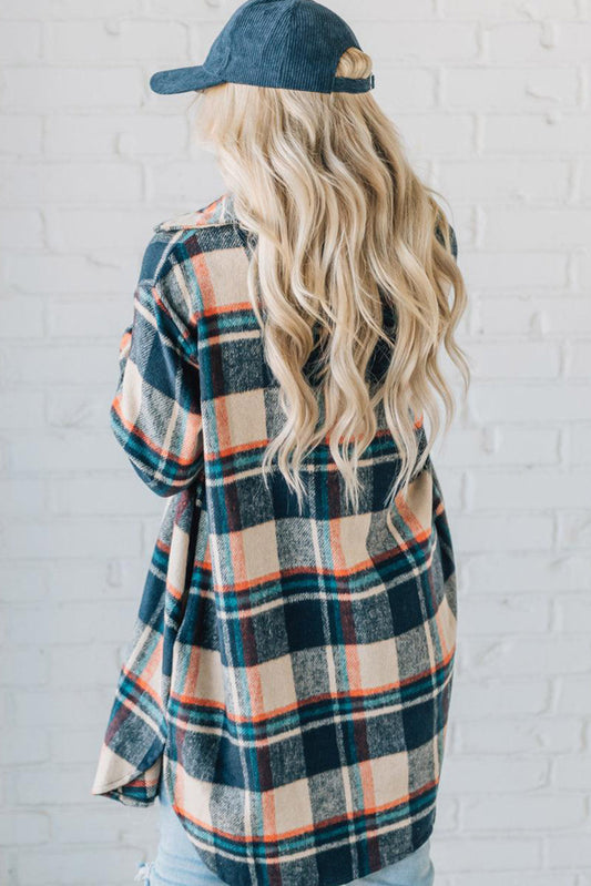 Apricot Plaid Pockets Mid-Length Shacket