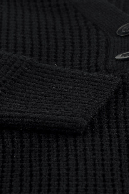 Grey Button Notched Neck Drop Shoulder Waffle Knit Sweater Dress