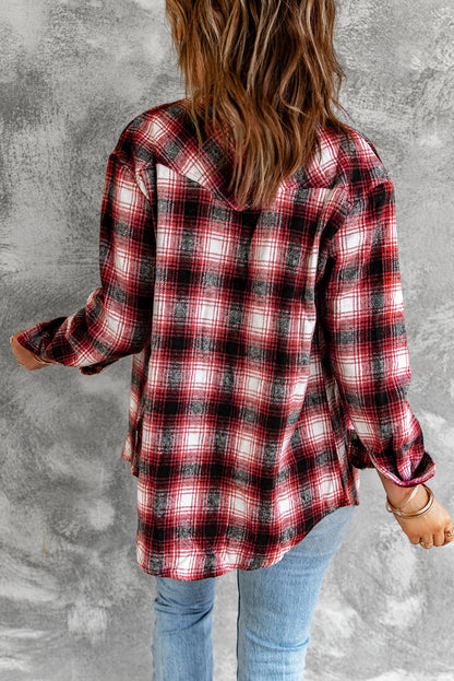 Black Button Up Collared Plaid Shacket