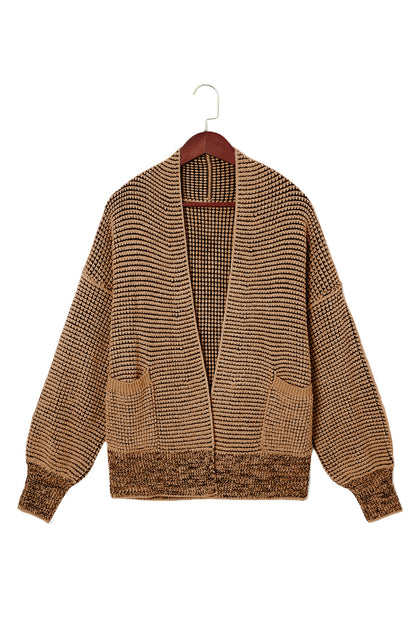 Black Chunky Knit Pockets Drop Sleeve Cardigan