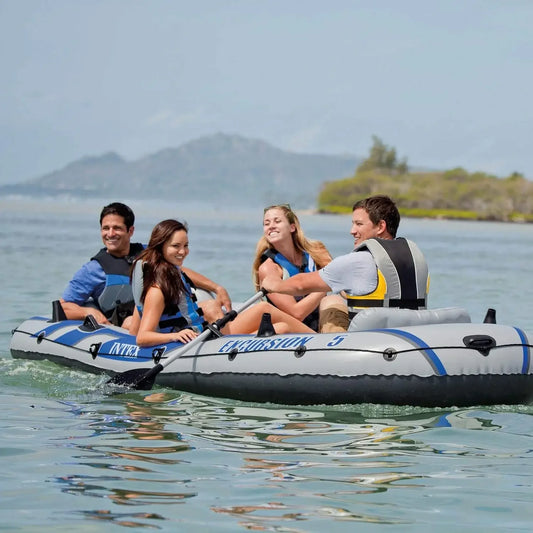 Excursion Inflatable Boat Series: Includes Deluxe 54in Boat Oars and High-Output Pump – Super Tough PVC – Adjustable Seats
