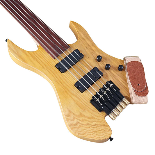 41 Inch Fretless Ashwood Body 5 Strings Headless Electric Bass Guitar