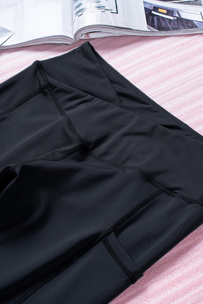 Black Yoga Crossover Geometric Print Patchwork High Waisted Leggings