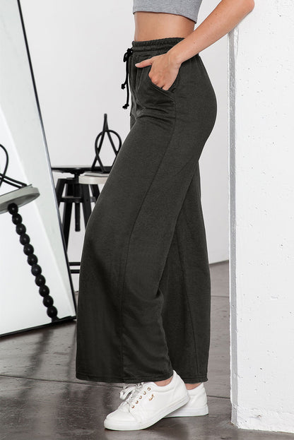 Apricot Mineral Washed Drawstring High Waisted Wide Leg Pants
