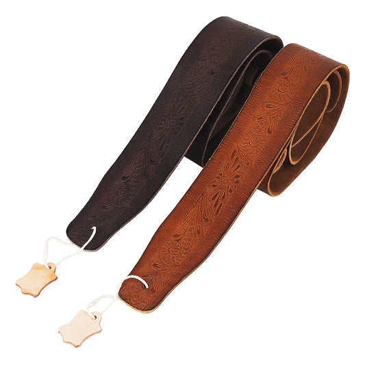 Full Grain Upper Embossed Leather Guitar Strap 2.5' Wide (for Acoustic, Classical, Electric, Bass Guitar)