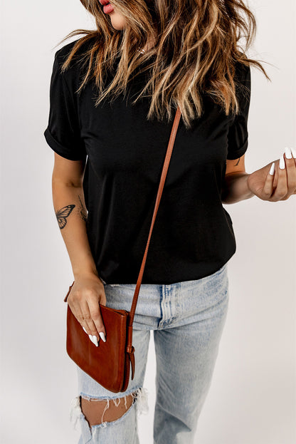 Green Plain Solid Color Crew Neck Tee