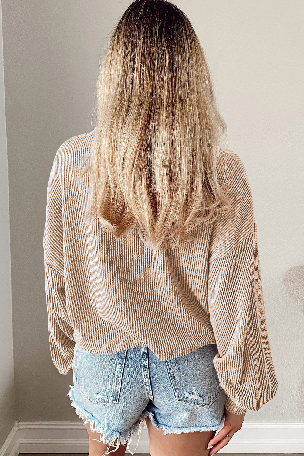 Black Casual Cording Drop Shoulder Puff Sleeve Blouse