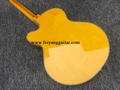 Yellow Hollow Body Electric Guitar with Gold Pickguard