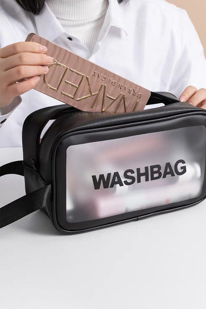 Black WASHBAG Print Clear Frosted Waterproof Bag Set