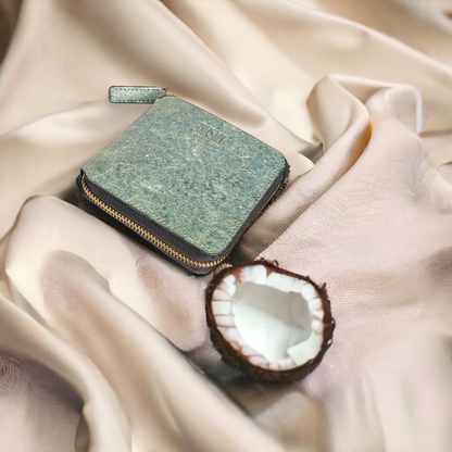 Coconut Leather Small Zip Wallet - Ocean Green