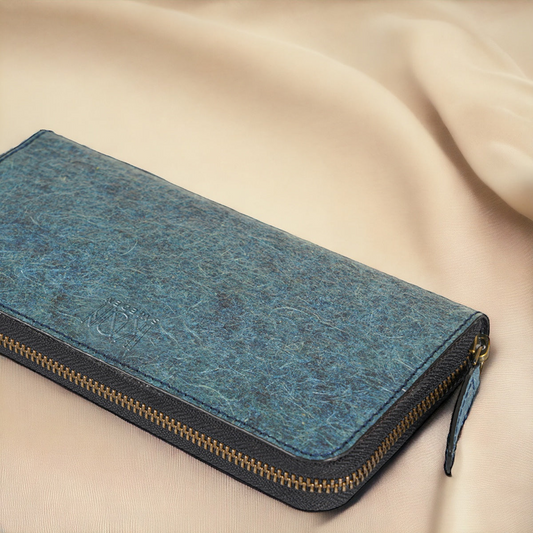 Coconut Leather Long Zip Wallet - Dark Indigo