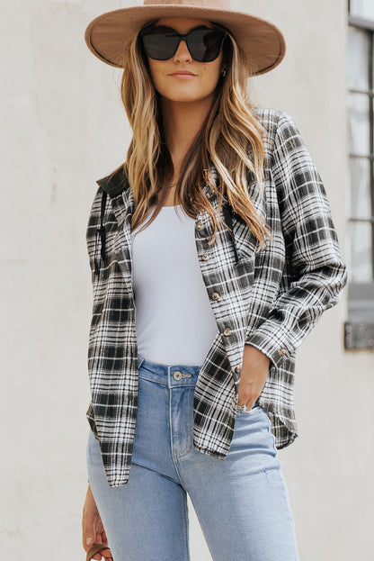 Khaki Drawstring Plaid Hooded Shirt Shacket