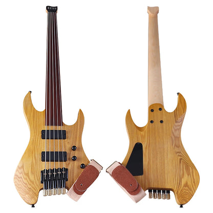 41 Inch Fretless Ashwood Body 5 Strings Headless Electric Bass Guitar
