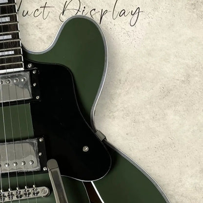 Custom 6 String Semi-Hollow Electric Guitar - Vintage Olive Green
