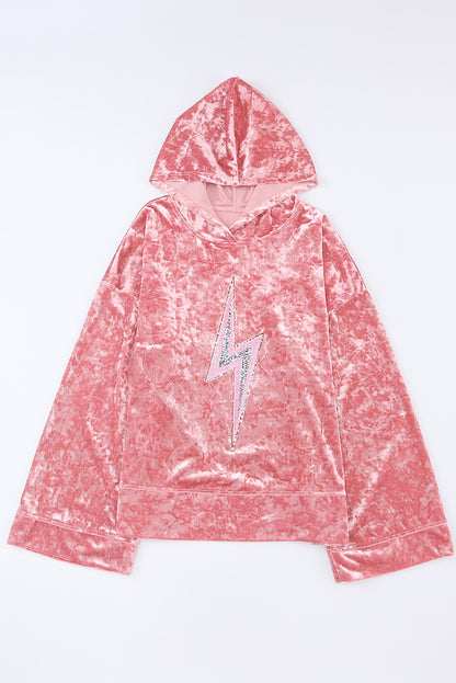 Pink Lightning Drop Shoulder Cute Pullover Hoodie