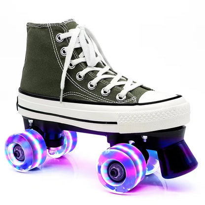 High-Top Canvas Style Quad Roller Skates with LED Wheels