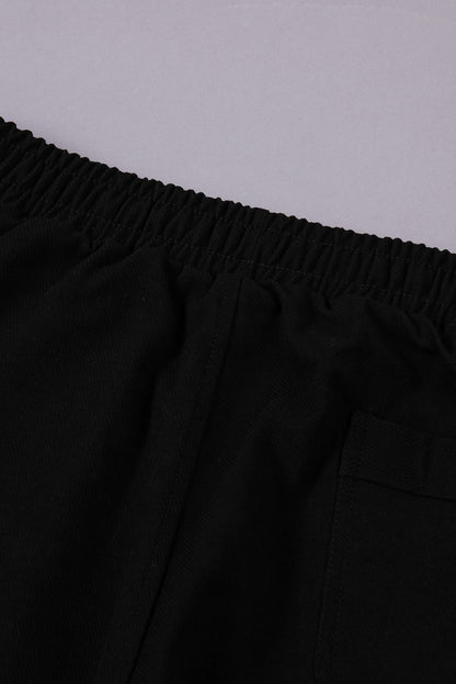Black Casual Elastic Waist Drawstring Jogger Pants