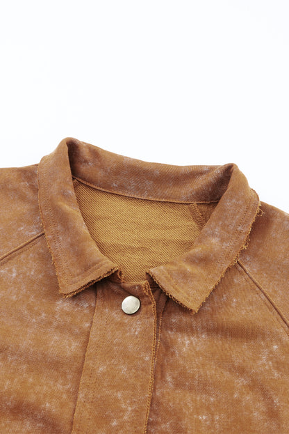 Gray Snap Button Casual Flap Pockets Washed Jacket