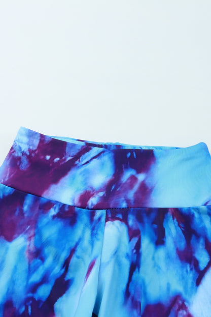 Light Blue Tie-dye Print Booty Yoga Shorts