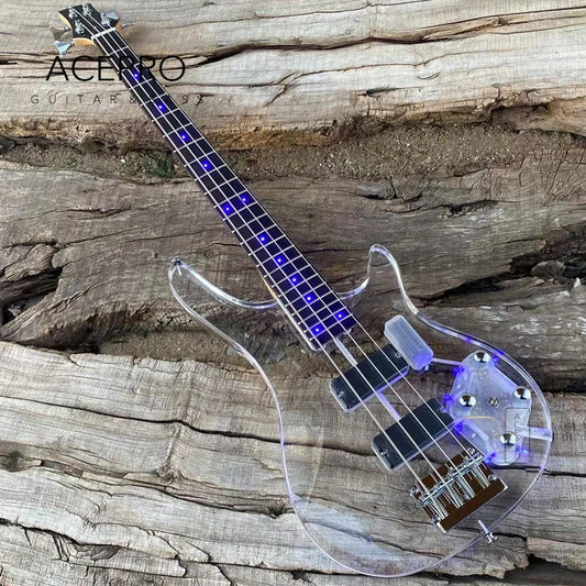 Clear Acrylic Crystal Body 4 String LED Electric Bass Guitar