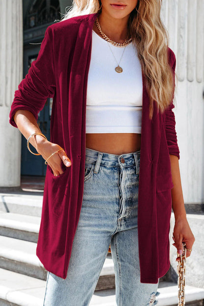 Yellow Lapel Collar Cusual Flap Pockets Blazer