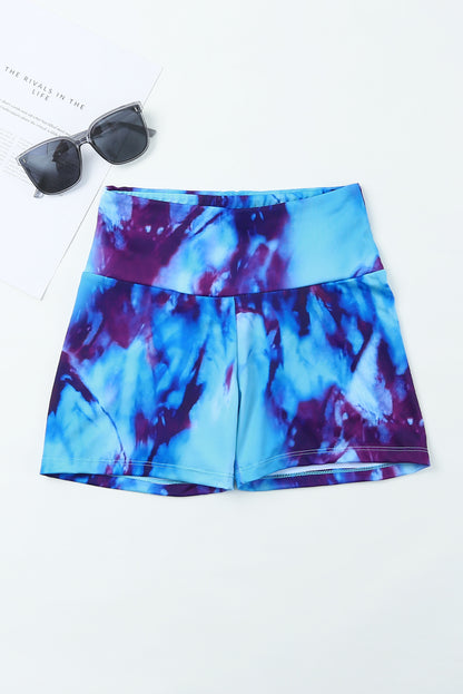Light Blue Tie-dye Print Booty Yoga Shorts