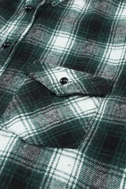 Black Button Up Collared Plaid Shacket