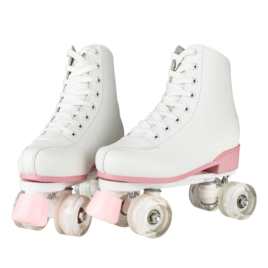 White & Pink Quad Roller Skates For Women