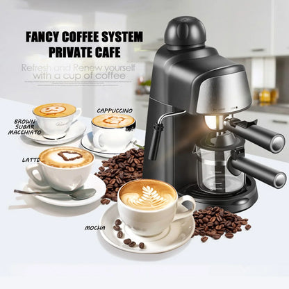 1-4 Cup Coffee Machine Steam Expresso Maker with Milk Frother