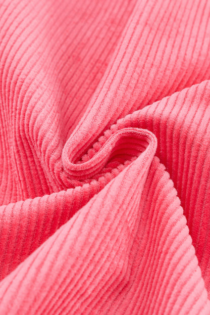 Pink Corduroy Knit Button Flap Pocket Shacket