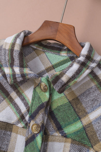 Green Plaid Casual Button Up Fall Shacket