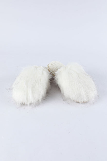 White Fuzzy Round Toe Home Slippers