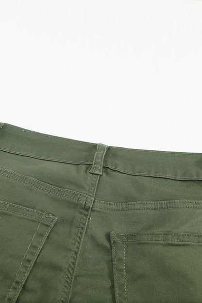 White Plain Buttons Frayed Raw Hem High Waist Denim Jeans
