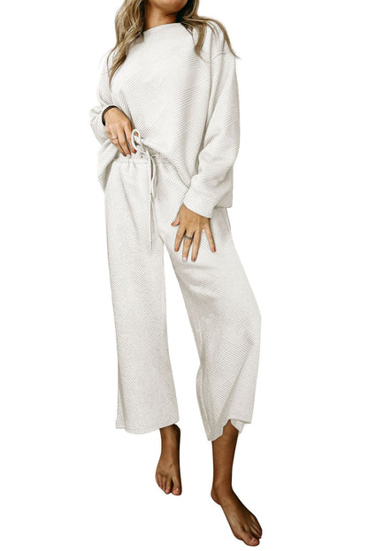 Dark Brown Textured Loose Slouchy Long Sleeve Top and Pants Set