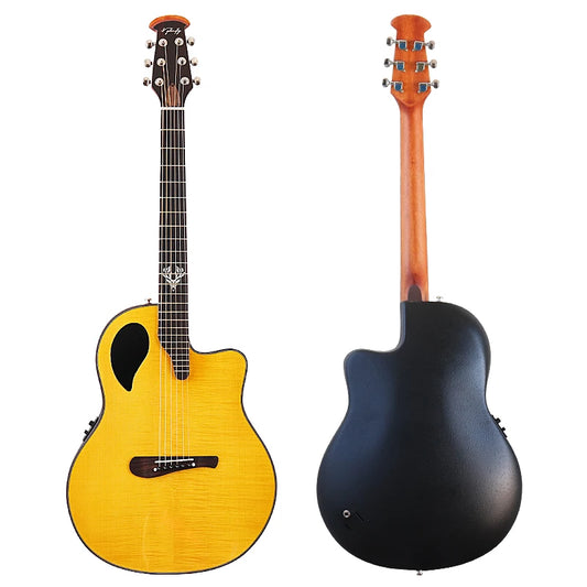 41" Ovation Model Round Back 6 String Electric Acoustic Guitar - Folk Style Cutaway Design With Pick Up