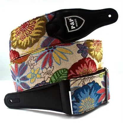 P&P Adjustable Embroidered Cotton Guitar Strap