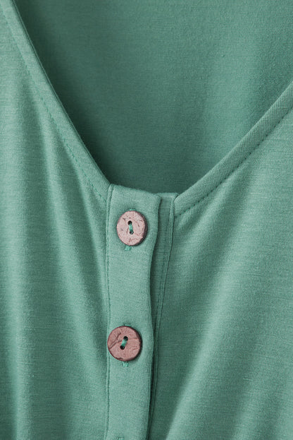 Green Sleeveless Button Front Short Basics Dress