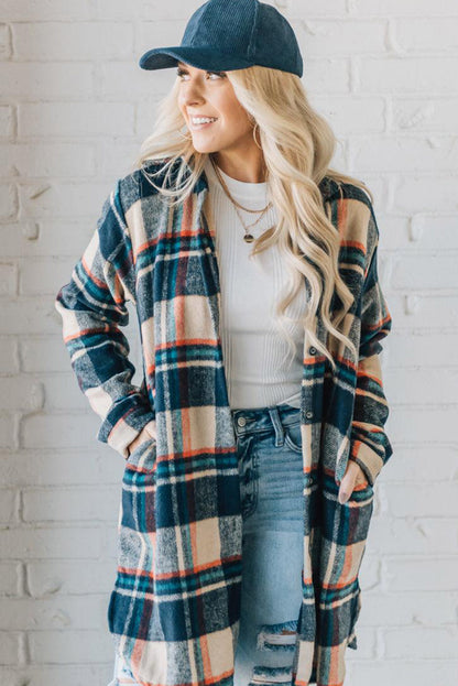 Apricot Plaid Pockets Mid-Length Shacket