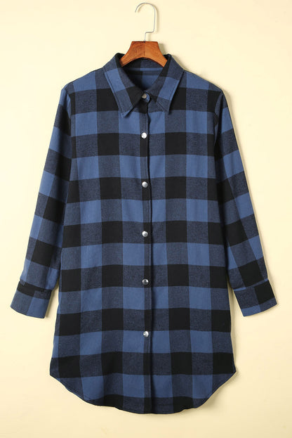 Red Plaid Collared Button Down Long Shirt Shacket