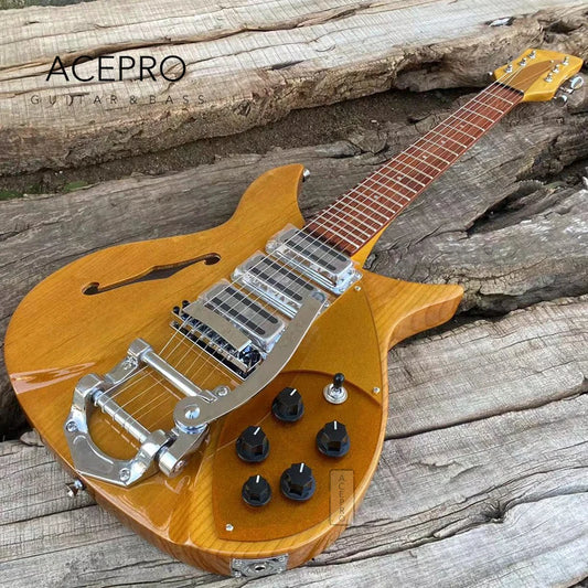 Light Yellow Alder Body, 325 F-hole Semi Hollow Body Electric Guitar  (Tremolo Bridge, Three Pickups, 20 3/4 Scale)