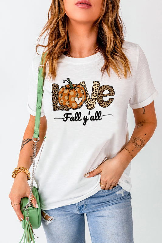 White Pumpkin Love Short Sleeve Halloween Graphic T Shirt