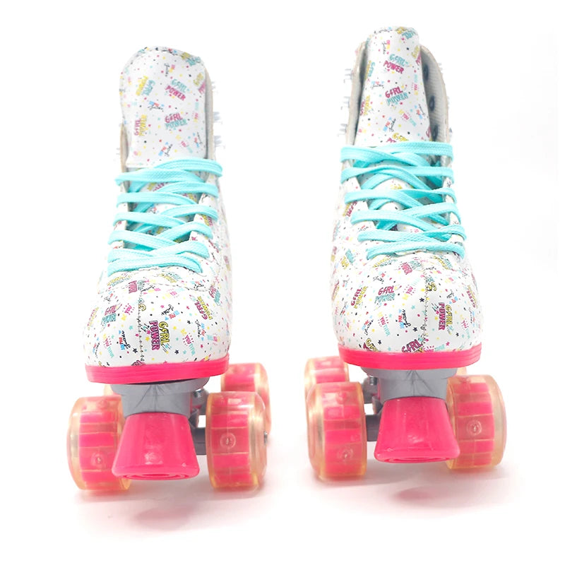 Girls Yijiu Girl Power Quad Roller Skates with Flashing PVC Wheels