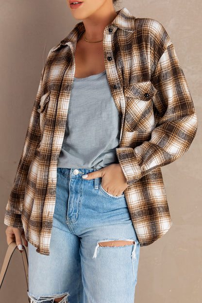 Black Button Up Collared Plaid Shacket