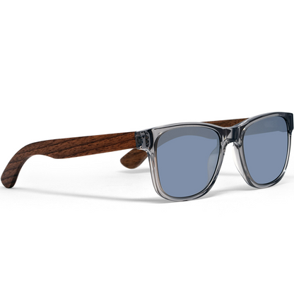 Walnut wood Silver Polarized Mirror Lens Classic Style Sunglasses with Semi-Transparent Frame
