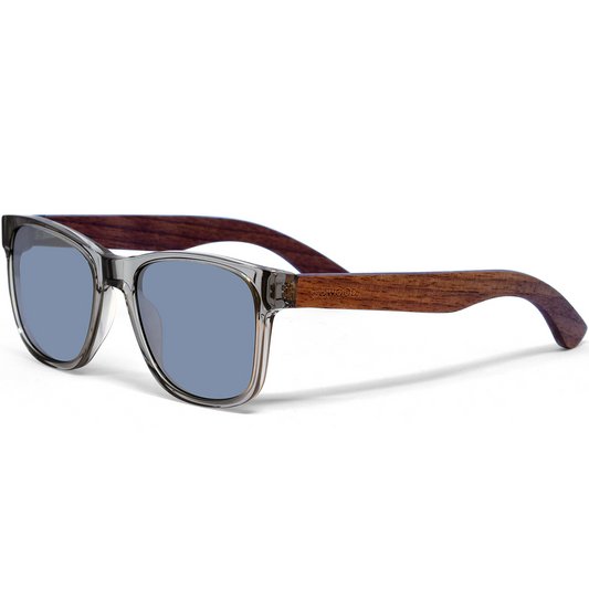 Walnut wood Silver Polarized Mirror Lens Classic Style Sunglasses with Semi-Transparent Frame