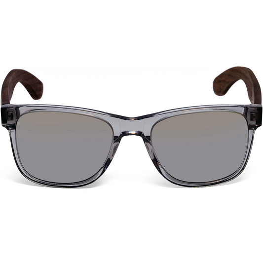 Walnut wood Silver Polarized Mirror Lens Classic Style Sunglasses with Semi-Transparent Frame