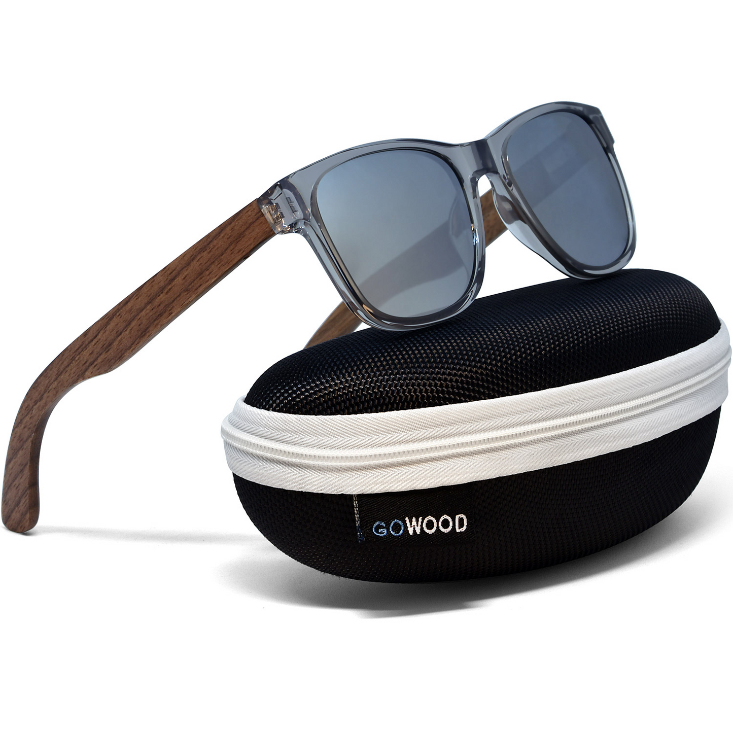 Walnut wood Silver Polarized Mirror Lens Classic Style Sunglasses with Semi-Transparent Frame